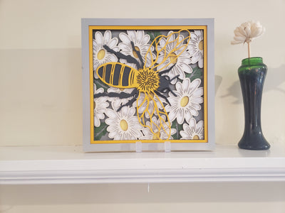 Wood Wall Art-Bumble Bee with Daisies  Multi-Layered