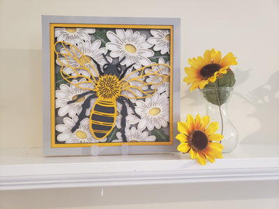 Wood Wall Art-Bumble Bee with Daisies  Multi-Layered