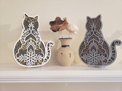 Wood Wall Art-Cat-Tribute to Our Furry Friends!  4 Layers of Laser Cut Fun.