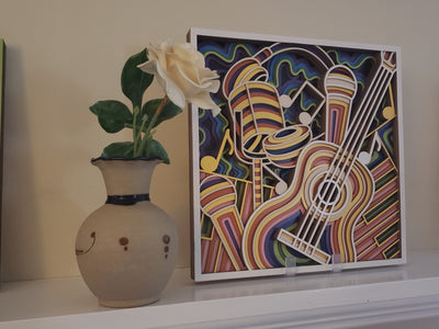 Wood Wall Art-Musical Instruments- A 12 Layer Extravaganza of Colorful Delight