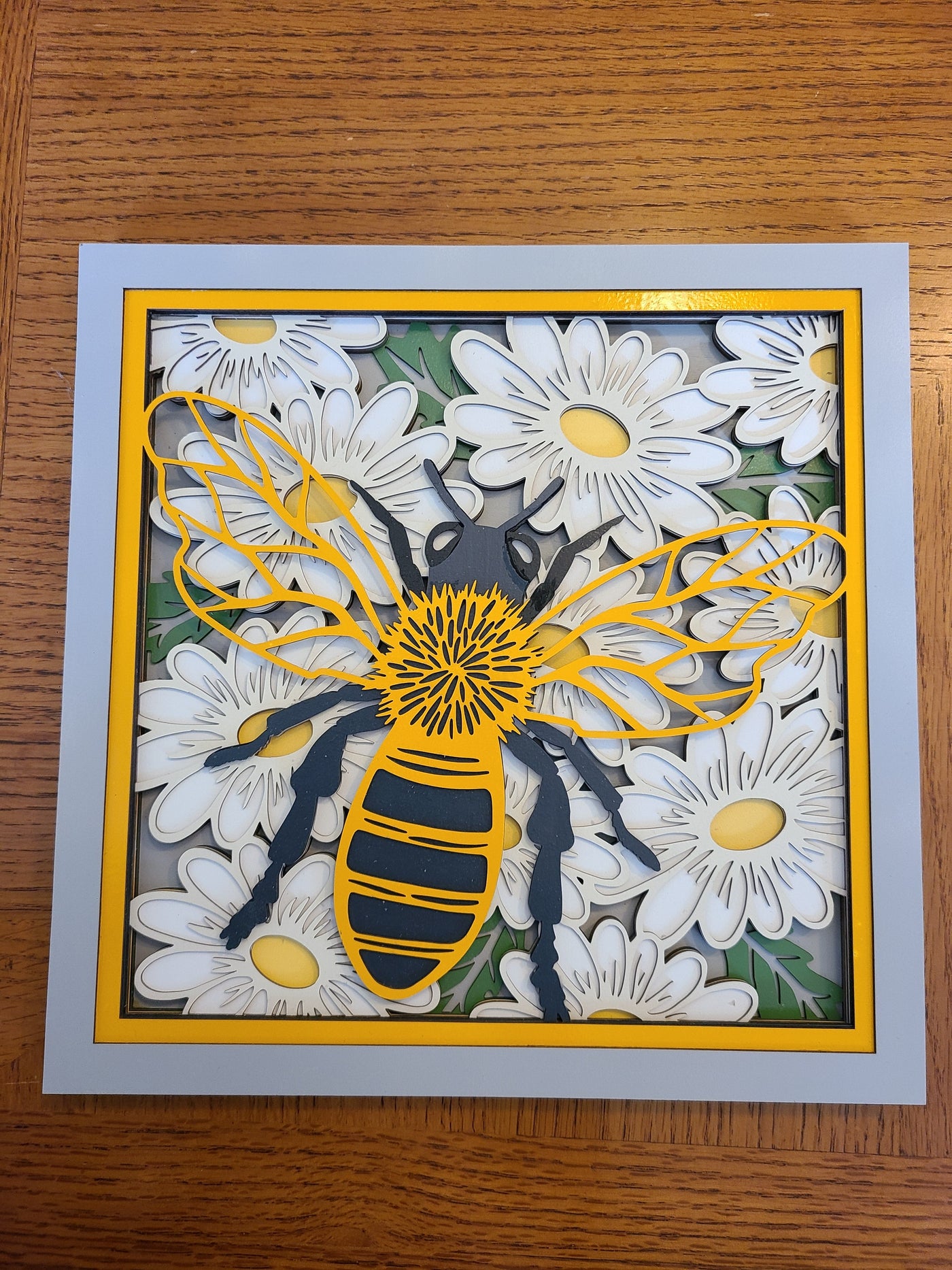 Wood Wall Art-Bumble Bee with Daisies  Multi-Layered