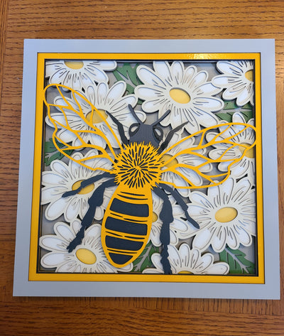 Wood Wall Art-Bumble Bee with Daisies  Multi-Layered