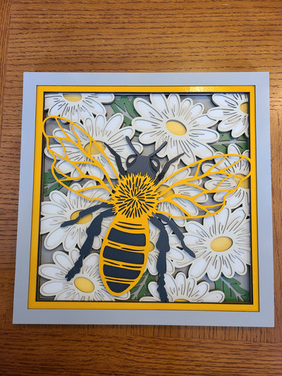 Wood Wall Art-Bumble Bee with Daisies  Multi-Layered