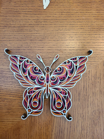 Wood Wall Art-Butterfly Multi-Layered  Hand Crafted, Painted and Assembled.