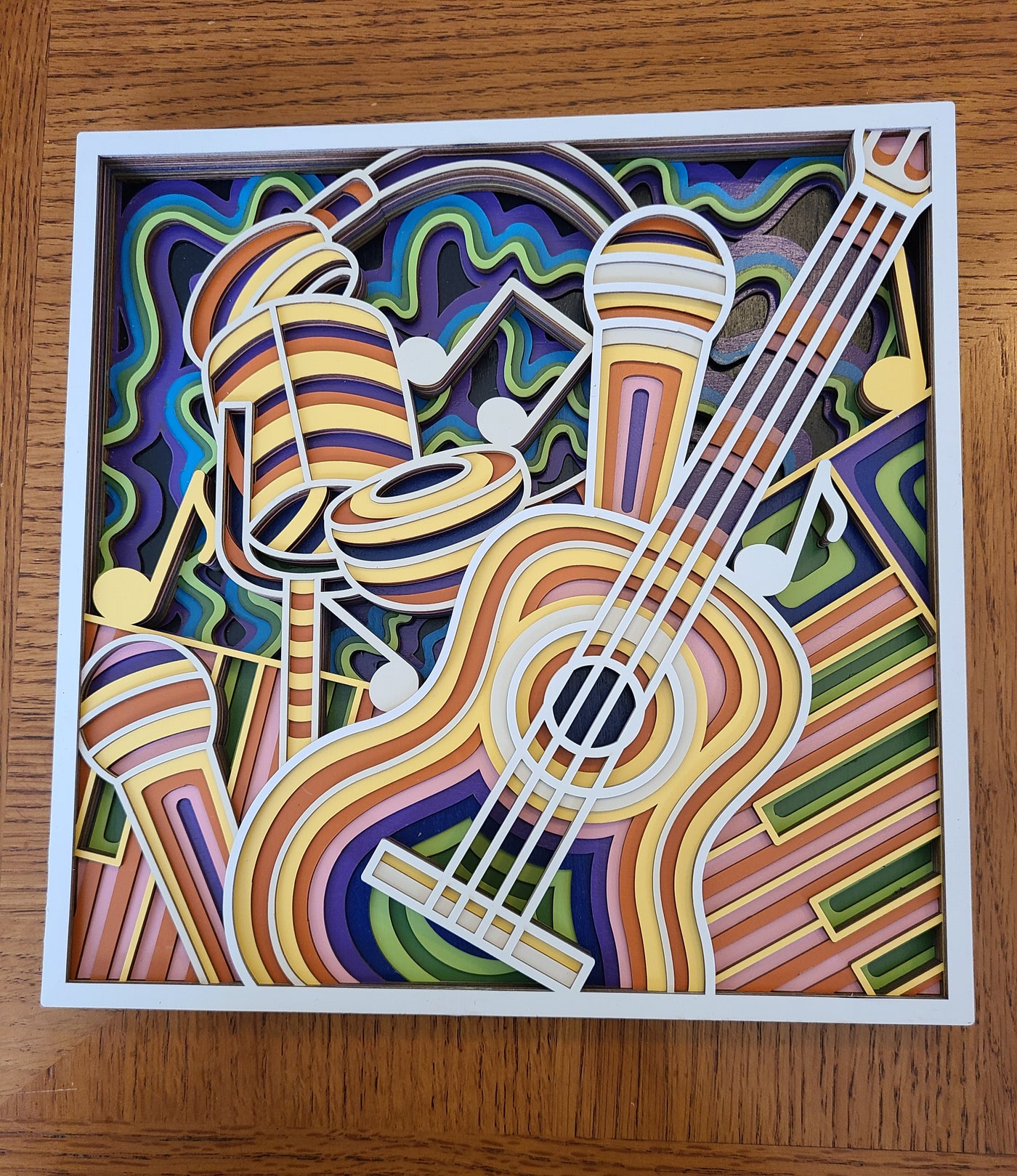 Wood Wall Art-Musical Instruments- A 12 Layer Extravaganza of Colorful Delight