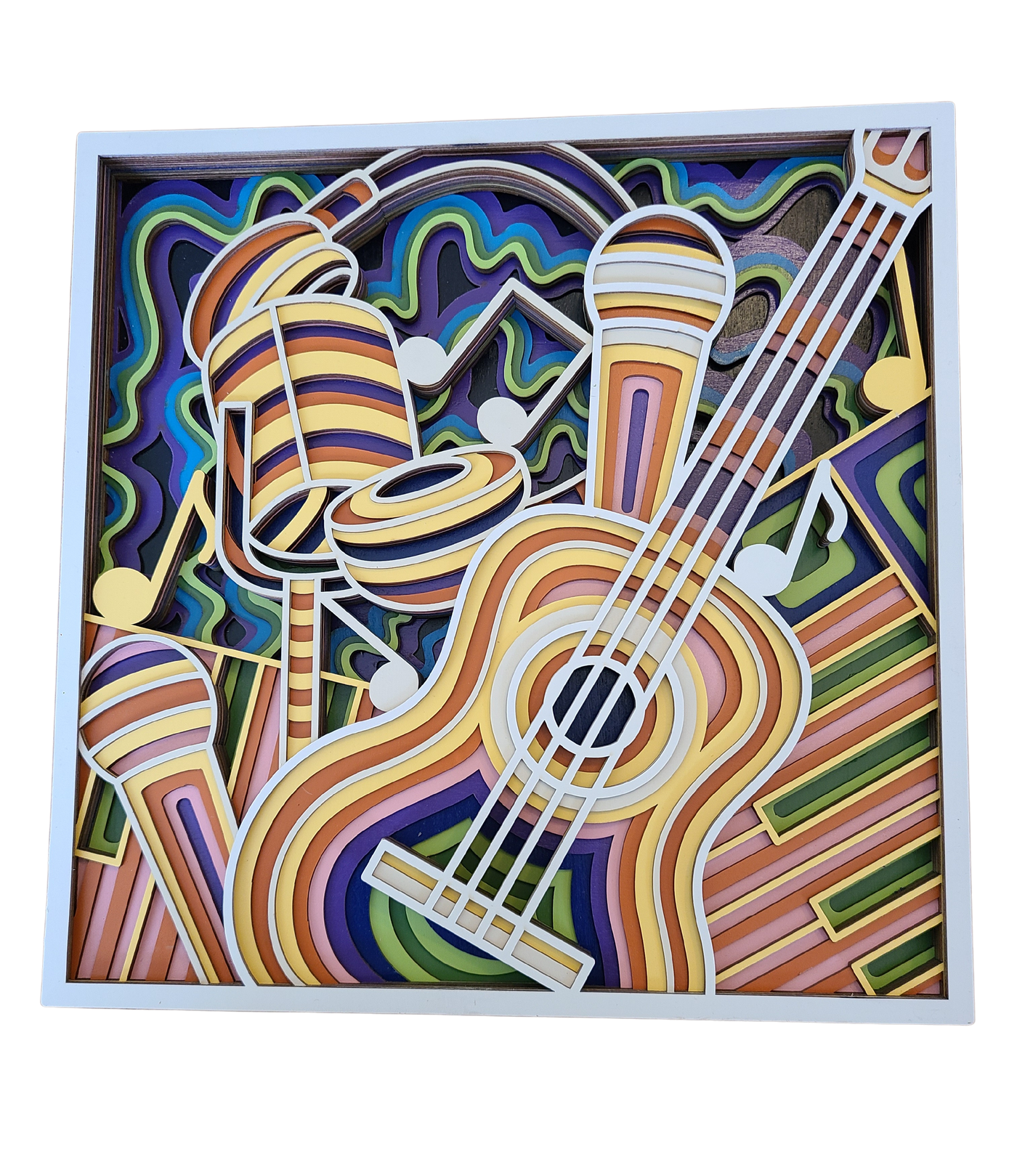 Wood Wall Art-Musical Instruments- A 12 Layer Extravaganza of Colorful Delight