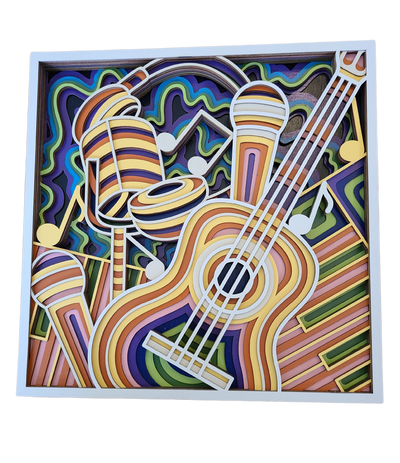 Wood Wall Art-Musical Instruments- A 12 Layer Extravaganza of Colorful Delight