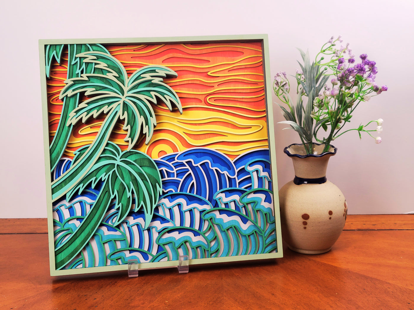 Wood Wall Art-Palm Tree at Sunset Mandala 12 Layers