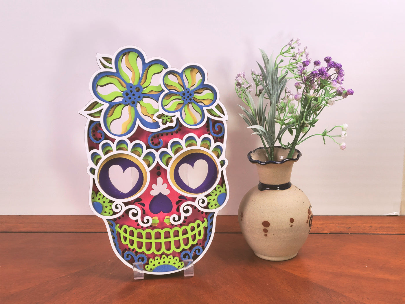 Wood Wall Art-Sugar Skull 3D Mandala-6 Colorful Layers of Sensory Delight.Rock Your Day of the Dead!