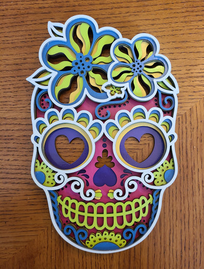 Wood Wall Art-Sugar Skull 3D Mandala-6 Colorful Layers of Sensory Delight.Rock Your Day of the Dead!