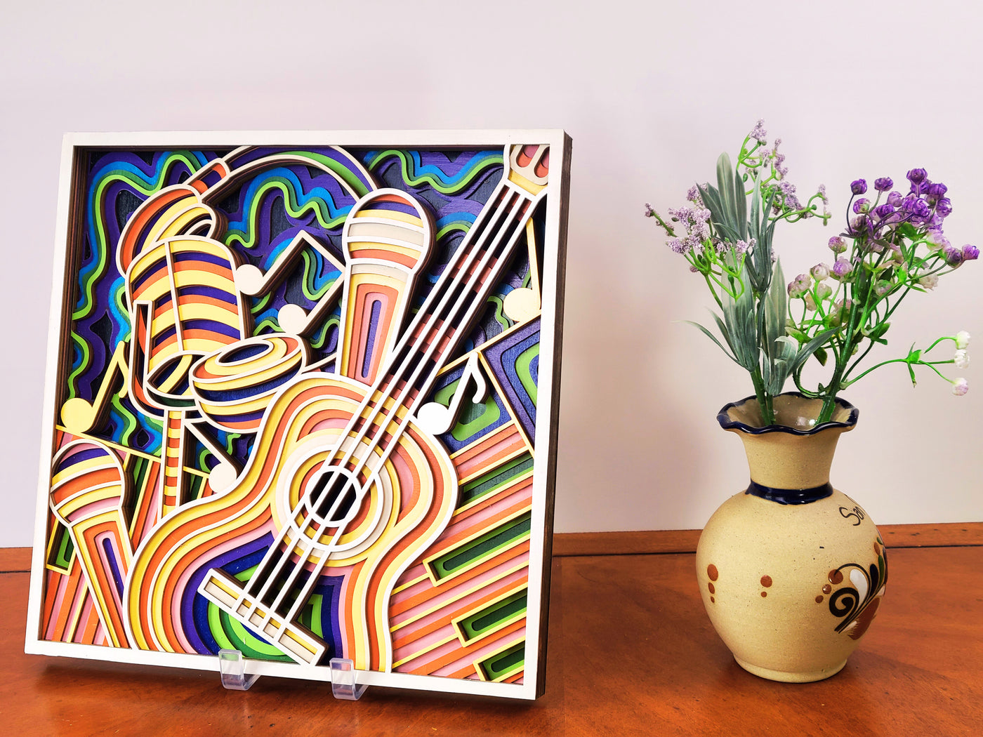 Wood Wall Art-Musical Instruments- A 12 Layer Extravaganza of Colorful Delight